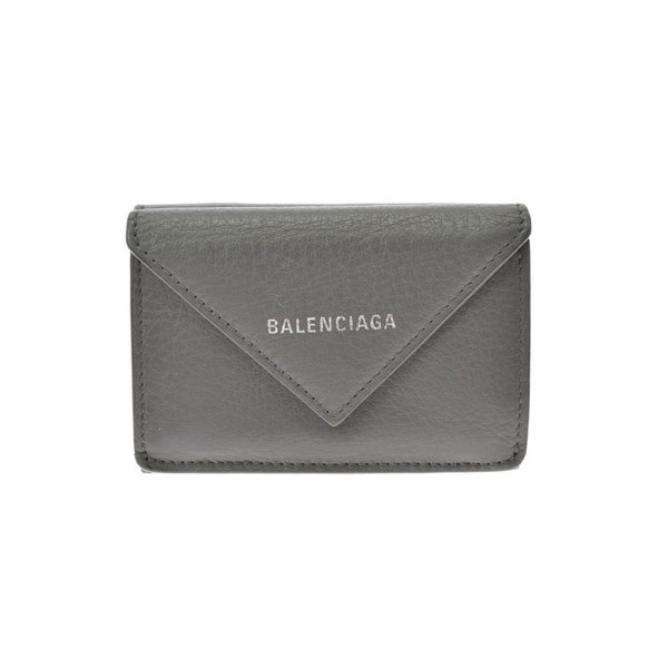 BALENCIAGA バレンシアガ ペーパーミニウォレット グレー 391446 レディース カーフ 三つ折り財布 Bランク 中古 銀蔵