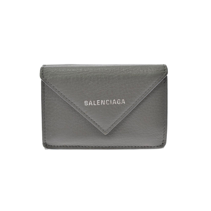 BALENCIAGA バレンシアガ ペーパーミニウォレット グレー 391446 レディース カーフ 三つ折り財布 Bランク 中古 銀蔵