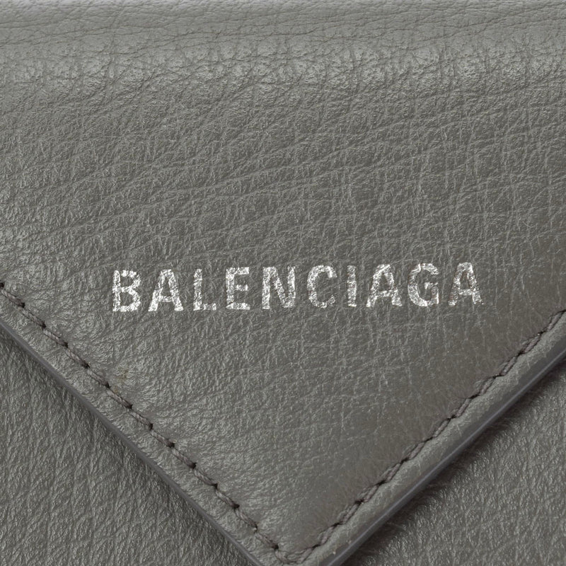 BALENCIAGA バレンシアガ ペーパーミニウォレット グレー 391446 レディース カーフ 三つ折り財布 Bランク 中古 銀蔵