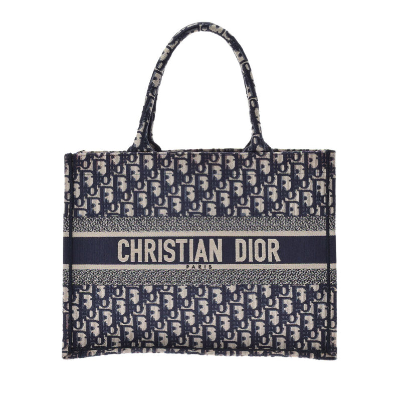 CHRISTIAN DIOR クリスチャンディオール ブックトートバッグ ミディアム ネイビー レディース キャンバス ハンドバッグ Aランク 中古 銀蔵