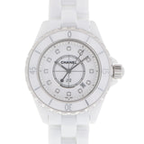 CHANEL シャネル J12 33mm 12Pダイヤ H1628 ボーイズ 白セラミック/SS 腕時計 クオーツ 白文字盤 Aランク 中古 銀蔵