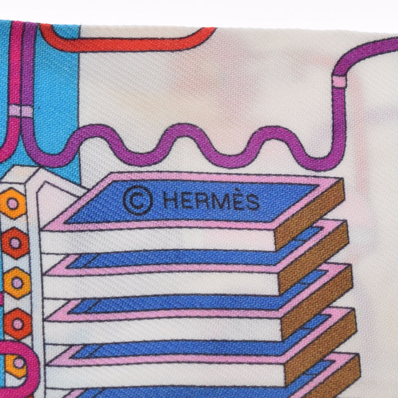 HERMES エルメス ツイリー 旧タグ 白/ピンク/水色 レディース シルク100％ スカーフ ABランク 中古 銀蔵