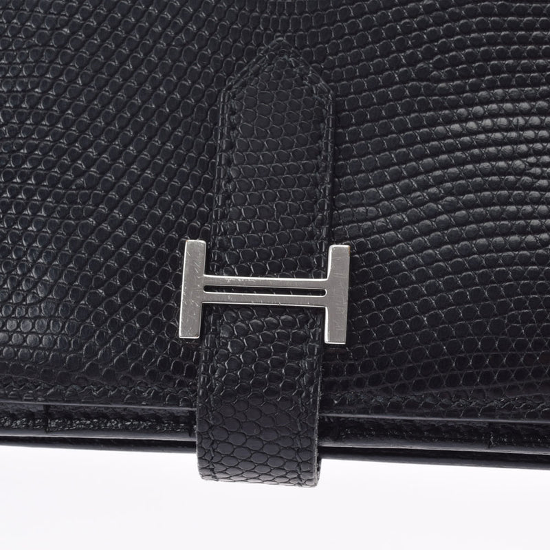 HERMES エルメス ベアンスフレ  黒 シルバー金具 □P刻印(2012年頃) レディース リザード 長財布 ABランク 中古 銀蔵