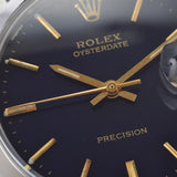 ROLEX ロレックス オイスターデイト アンティーク 6694 ボーイズ SS/革 腕時計 自動巻き ネイビー文字盤 Aランク 中古 銀蔵
