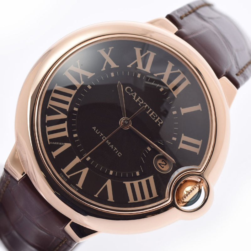 CARTIER カルティエ バロンブルー LM W6920037 メンズ RG/革 腕時計 自動巻き ブラウン文字盤 Aランク 中古 銀蔵