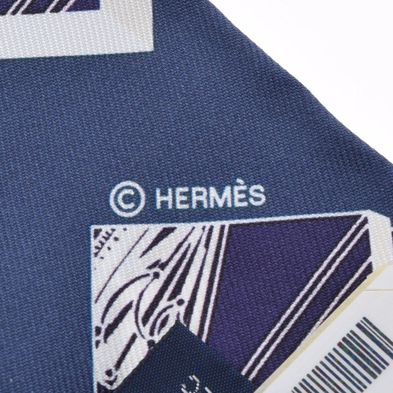 HERMES エルメス ツイリー SPRINGS SPRINGS BAGUE 白/ネイビー レディース シルク100％ スカーフ 新品 銀蔵