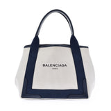 BALENCIAGA バレンシアガ ネイビーカバス S 白/紺 339933 ユニセックス キャンバス レザー ハンドバッグ ABランク 中古 銀蔵