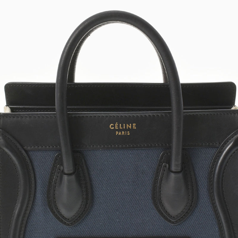 CELINE セリーヌ ラゲージ マイクロショッパー 紺 S-GA-4174 レディース キャンバス カーフ ハンドバッグ Bランク 中古 銀蔵