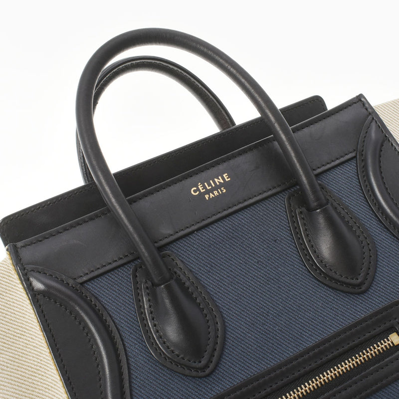 CELINE セリーヌ ラゲージ マイクロショッパー 紺 S-GA-4174 レディース キャンバス カーフ ハンドバッグ Bランク 中古 銀蔵