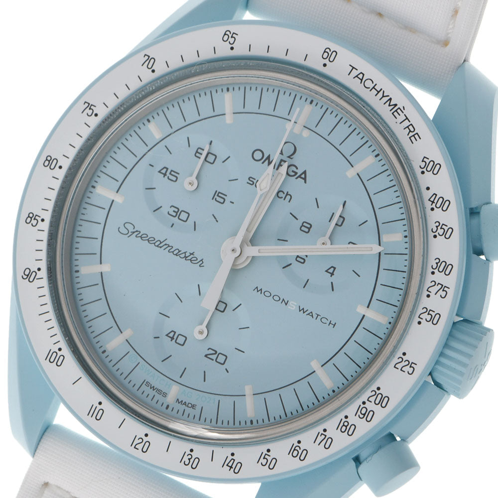 SWATCH スウォッチ OMEGA オメガ / Mission to Uranus SO33L100 メンズ バイオセラミック/VELCRO 腕時計  クオーツ 水色文字盤 Aランク 中古 銀蔵