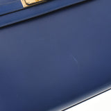 HERMES エルメス ケリー32 外縫い ブルー ゴールド金具 □F刻印(2002年頃) レディース ボックスカーフ 2WAYバッグ Aランク 中古 銀蔵