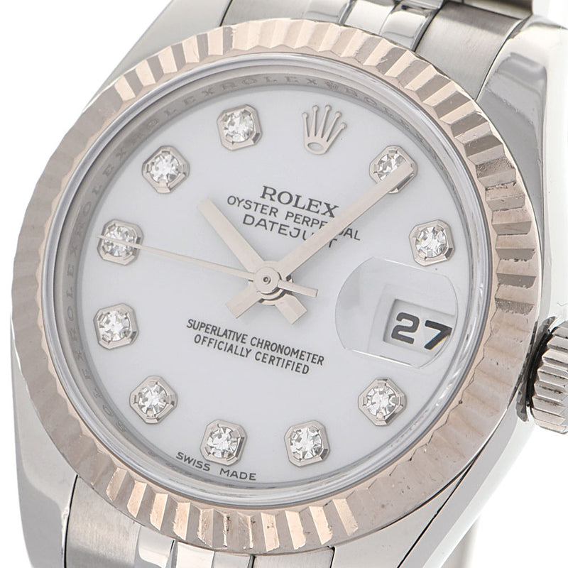 ROLEX ロレックス デイトジャスト 10Pダイヤ 179174G レディース SS/WG 腕時計 自動巻き ホワイト文字盤 Aランク 中古 銀蔵