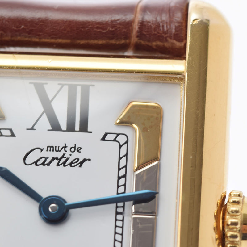 CARTIER カルティエ マストタンク  SM レディース GP/革 腕時計 クオーツ スリーカラー文字盤 Aランク 中古 銀蔵