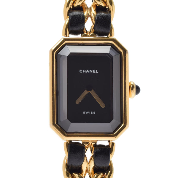 CHANEL シャネル プルミエール サイズL H0001 レディース GP/革 腕時計 クオーツ 黒文字盤 Aランク 中古 銀蔵