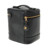 CHANEL シャネル 縦型バニティ ブラック ゴールド金具 レディース  キャビアスキン ハンドバッグ ABランク 中古 銀蔵