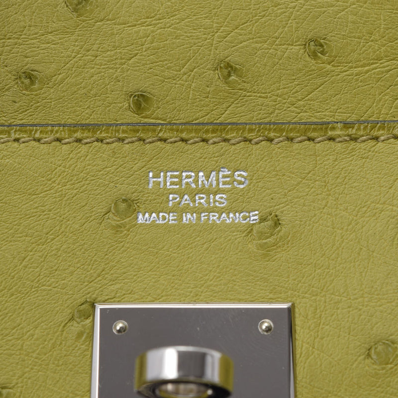 HERMES エルメス バーキン 30 アニスグリーン パラジウム金具 □L刻印(2008年頃) レディース オーストリッチ ハンドバッグ Aランク 中古 銀蔵