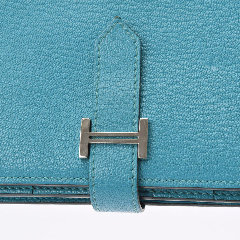 HERMES エルメス ベアンスフレ  ターコイズ パラジウム金具 □R刻印(2014年頃) レディース シェーブル 長財布 Bランク 中古 銀蔵