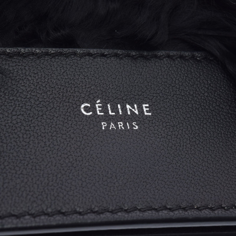 CELINE セリーヌ クラッチバッグ 2WAY チェーン 黒 レディース カーフ ファー ショルダーバッグ Aランク 中古 銀蔵