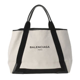 BALENCIAGA バレンシアガ ネイビーカバス M 白/黒 339936 ユニセックス キャンバス レザー ハンドバッグ Bランク 中古 銀蔵