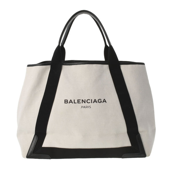 BALENCIAGA バレンシアガ ネイビーカバス M 白/黒 339936 ユニセックス キャンバス レザー ハンドバッグ Bランク 中古 銀蔵