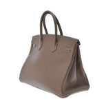 HERMES エルメス バーキン35 番号/イニシャル入り エトゥープ シルバー金具 □R刻印(2014年頃) ユニセックス ヴォーエプソン ハンドバッグ Aランク 中古 銀蔵