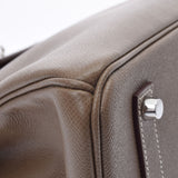 HERMES エルメス バーキン35 番号/イニシャル入り エトゥープ シルバー金具 □R刻印(2014年頃) ユニセックス ヴォーエプソン ハンドバッグ Aランク 中古 銀蔵