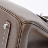 HERMES エルメス バーキン35 番号/イニシャル入り エトゥープ シルバー金具 □R刻印(2014年頃) ユニセックス ヴォーエプソン ハンドバッグ Aランク 中古 銀蔵