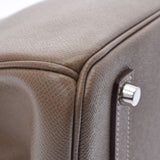 HERMES エルメス バーキン35 番号/イニシャル入り エトゥープ シルバー金具 □R刻印(2014年頃) ユニセックス ヴォーエプソン ハンドバッグ Aランク 中古 銀蔵