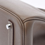 HERMES エルメス バーキン35 番号/イニシャル入り エトゥープ シルバー金具 □R刻印(2014年頃) ユニセックス ヴォーエプソン ハンドバッグ Aランク 中古 銀蔵
