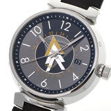 LOUIS VUITTON ルイヴィトン タンブール GMT Q1D31 メンズ SS/革 腕時計 自動巻き グレー/黒文字盤 Aランク 中古 銀蔵
