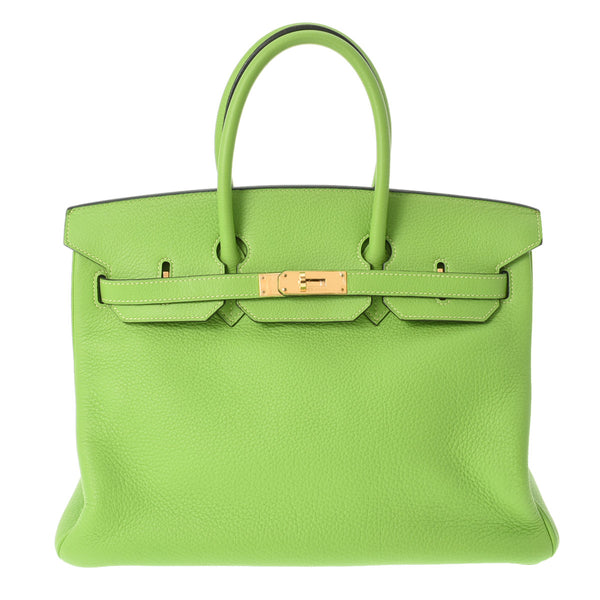 HERMES エルメス バーキン35 アップルグリーン ゴールド金具 □H刻印(2004年頃) ユニセックス トリヨンクレマンス ハンドバッグ ABランク 中古 銀蔵