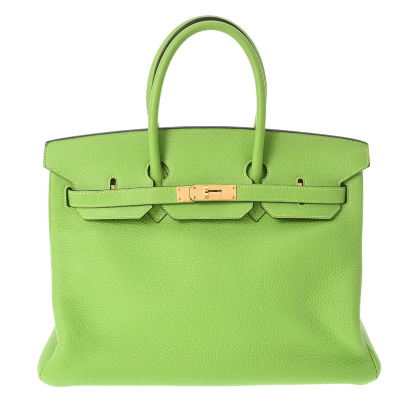 HERMES エルメス バーキン35 アップルグリーン ゴールド金具 □H刻印(2004年頃) ユニセックス トリヨンクレマンス ハンドバッグ ABランク 中古 銀蔵