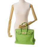 HERMES エルメス バーキン35 アップルグリーン ゴールド金具 □H刻印(2004年頃) ユニセックス トリヨンクレマンス ハンドバッグ ABランク 中古 銀蔵