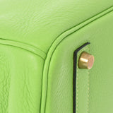 HERMES エルメス バーキン35 アップルグリーン ゴールド金具 □H刻印(2004年頃) ユニセックス トリヨンクレマンス ハンドバッグ ABランク 中古 銀蔵