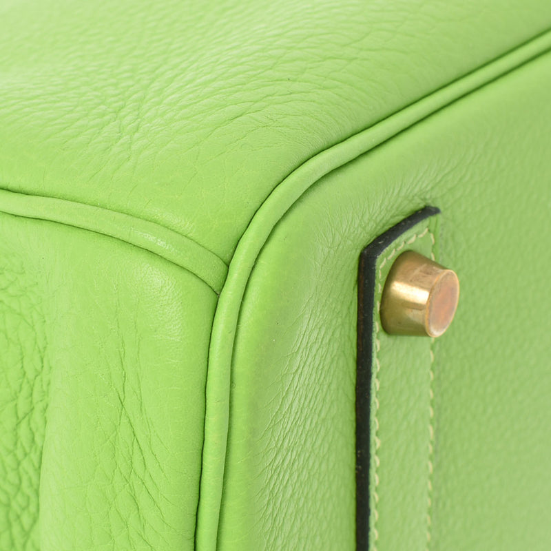 HERMES エルメス バーキン35 アップルグリーン ゴールド金具 □H刻印(2004年頃) ユニセックス トリヨンクレマンス ハンドバッグ ABランク 中古 銀蔵