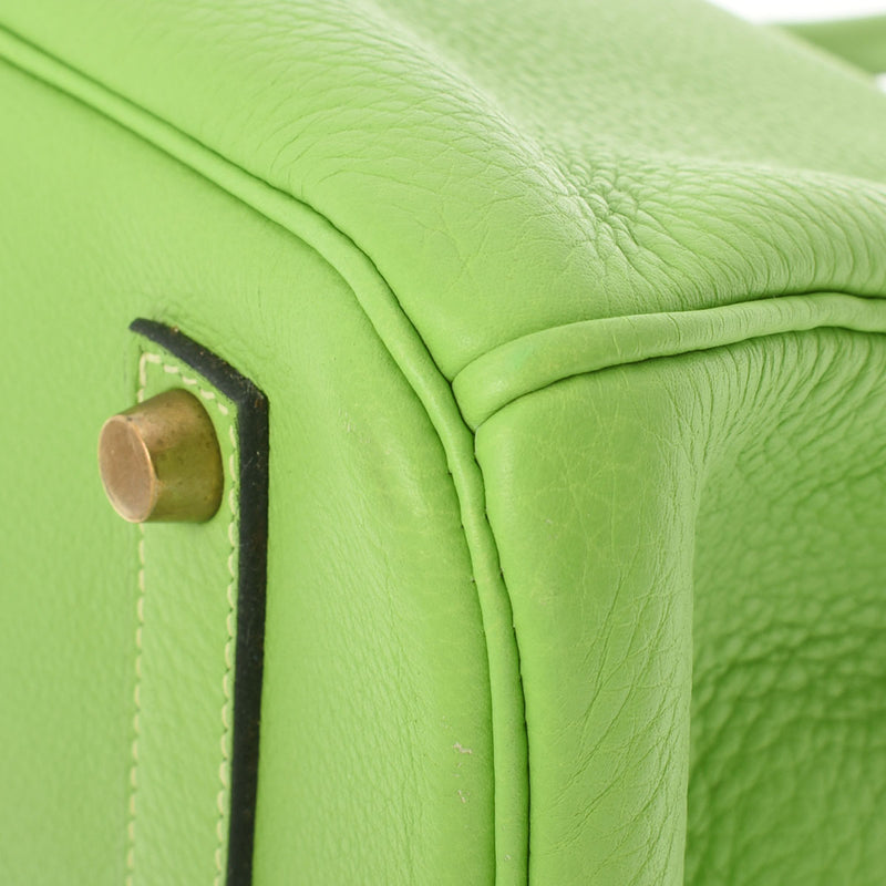 HERMES エルメス バーキン35 アップルグリーン ゴールド金具 □H刻印(2004年頃) ユニセックス トリヨンクレマンス ハンドバッグ ABランク 中古 銀蔵