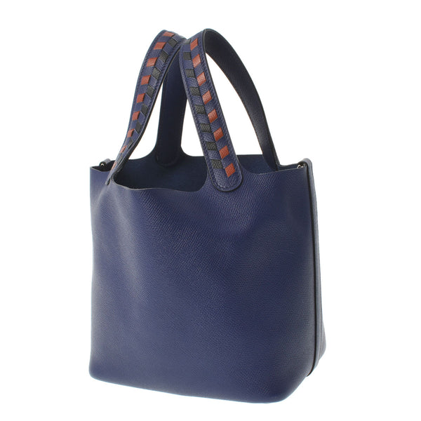 HERMES エルメス ピコタンロック PM トレサージュ ブルーアンクル シルバー金具 C刻印(2018年頃) レディース ヴォーエプソン ハンドバッグ Aランク 中古 銀蔵
