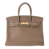 HERMES エルメス バーキン35 エトゥープ ゴールド金具 □P刻印(2012年頃) ユニセックス トゴ ハンドバッグ Aランク 中古 銀蔵