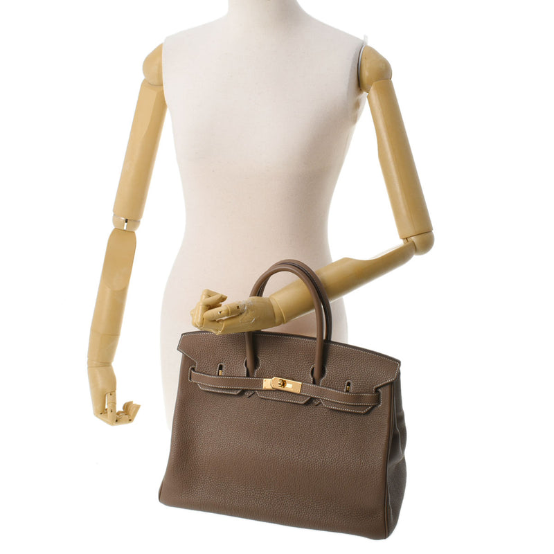 HERMES エルメス バーキン35 エトゥープ ゴールド金具 □P刻印(2012年頃) ユニセックス トゴ ハンドバッグ Aランク 中古 銀蔵