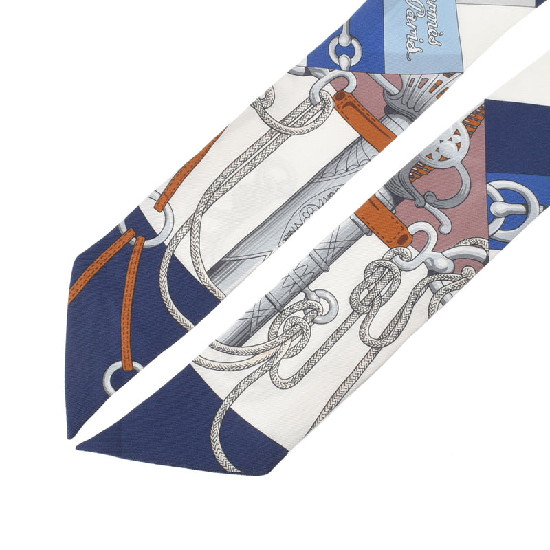 HERMES エルメス ツイリー 新タグ 青 レディース シルク100％ スカーフ Aランク 中古 銀蔵