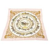 HERMES エルメス カレ90 La Promenade De Longchamps ライトピンク/白 レディース シルク100％ スカーフ Aランク 中古 銀蔵