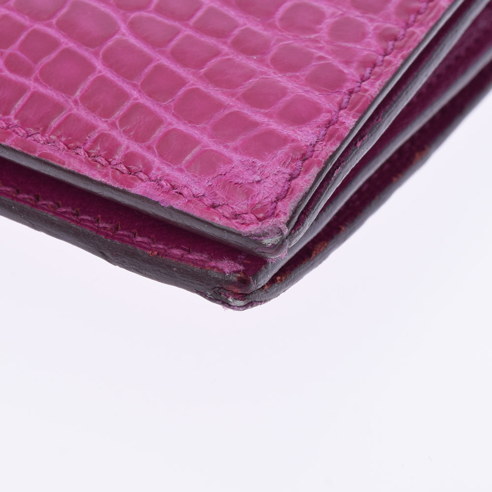 HERMES エルメス ベアンコンパクト ローズシェヘラザード ゴールド金具 A刻印(2017年頃) ユニセックス アリゲーター 二つ折り財布 ABランク 中古  人気・おすすめ｜使いやすい・旅行におすすめ セール中 全国発送 国内発送対応