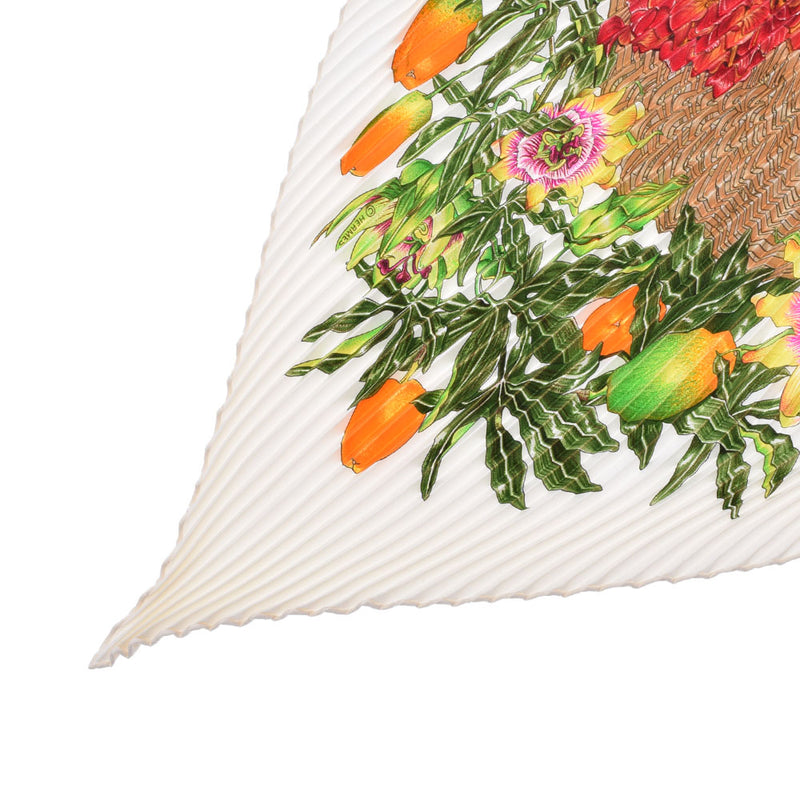 HERMES エルメス プリーツスカーフ 植物柄 白/緑 レディース シルク100％ スカーフ Aランク 中古 銀蔵