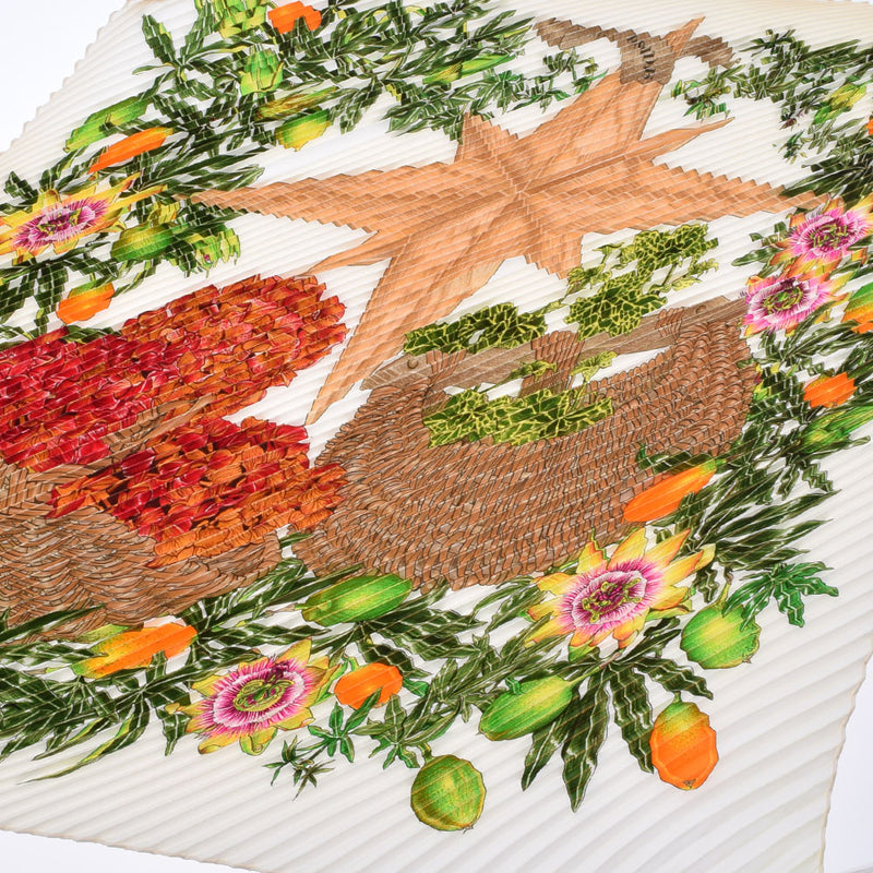 HERMES エルメス プリーツスカーフ 植物柄 白/緑 レディース シルク100％ スカーフ Aランク 中古 銀蔵