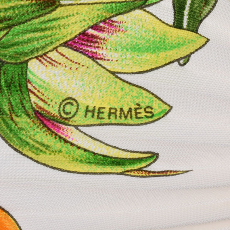 HERMES エルメス プリーツスカーフ 植物柄 白/緑 レディース シルク100％ スカーフ Aランク 中古 銀蔵