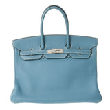 HERMES エルメス バーキン35 ブルージーン シルバー金具 □G刻印(2003年頃) ユニセックス トリヨンクレマンス ハンドバッグ ABランク 中古 銀蔵