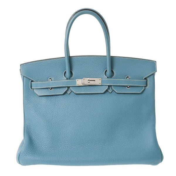 HERMES エルメス バーキン35 ブルージーン シルバー金具 □G刻印(2003年頃) ユニセックス トリヨンクレマンス ハンドバッグ ABランク 中古 銀蔵