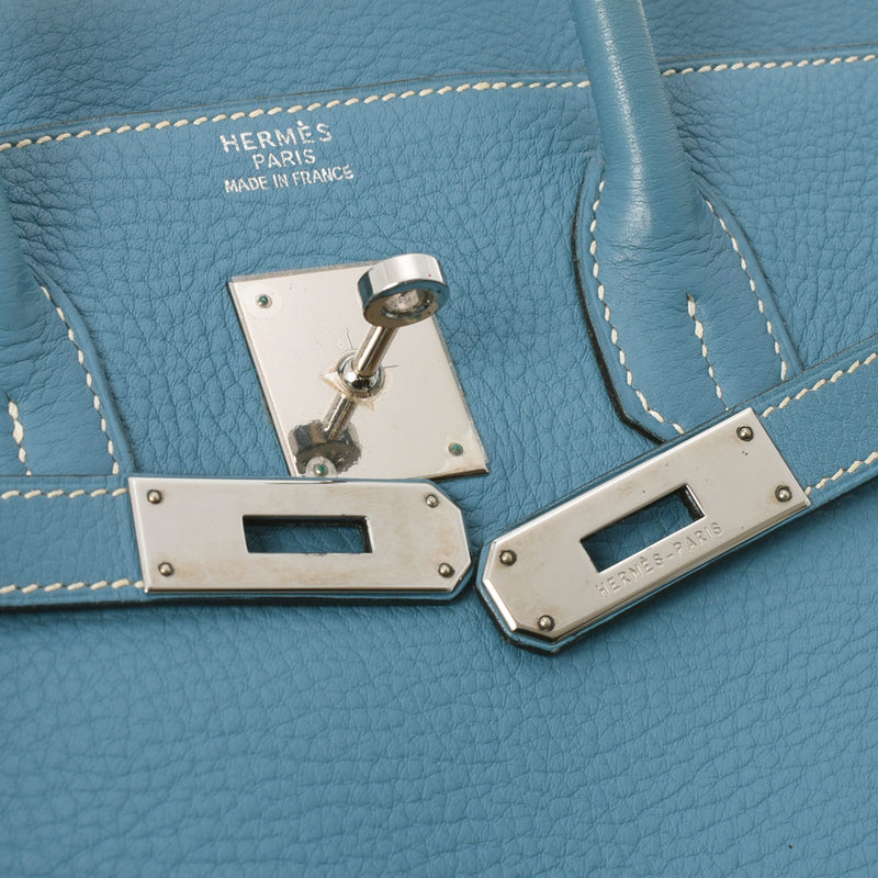HERMES エルメス バーキン35 ブルージーン シルバー金具 □G刻印(2003年頃) ユニセックス トリヨンクレマンス ハンドバッグ ABランク 中古 銀蔵