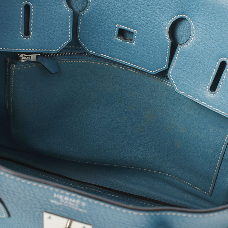 HERMES エルメス バーキン35 ブルージーン シルバー金具 □G刻印(2003年頃) ユニセックス トリヨンクレマンス ハンドバッグ ABランク 中古 銀蔵