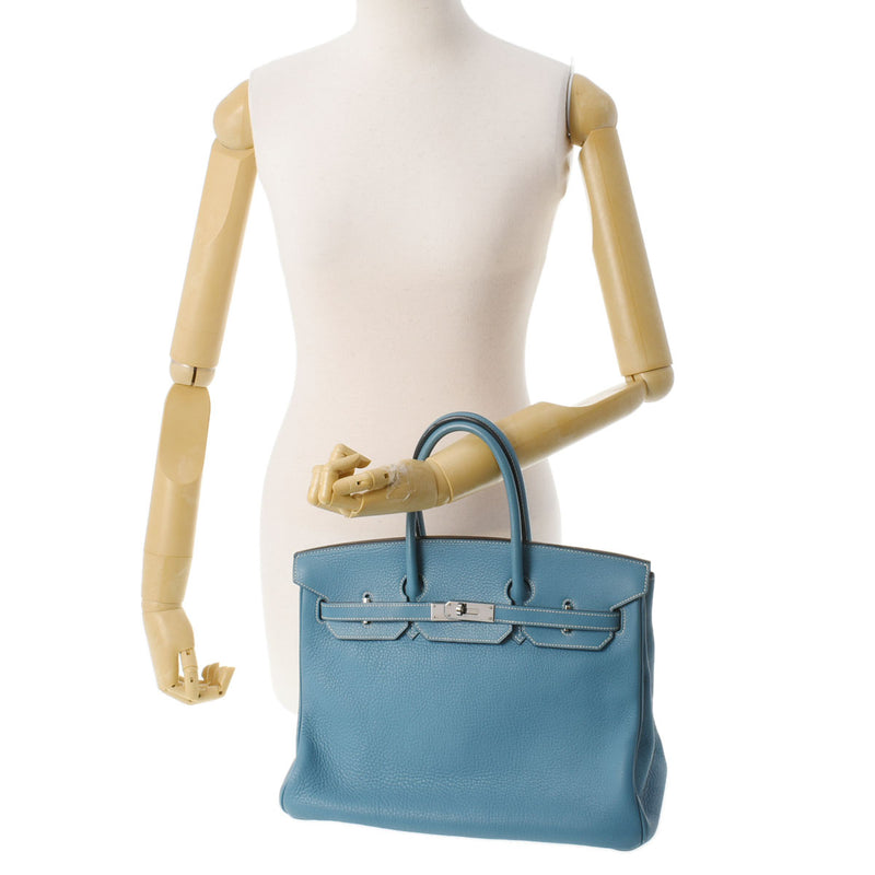 HERMES エルメス バーキン35 ブルージーン シルバー金具 □G刻印(2003年頃) ユニセックス トリヨンクレマンス ハンドバッグ ABランク 中古 銀蔵